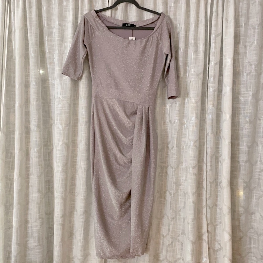 Sparkle light purple evening dress with side slit